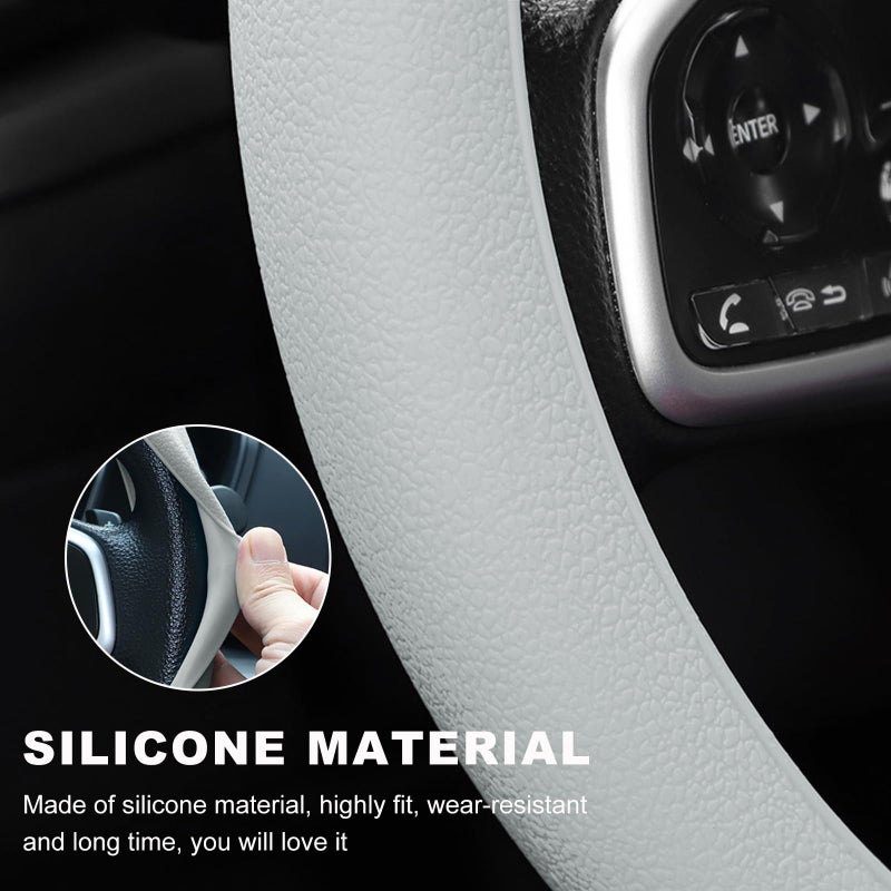 DXNQ Car Steering Wheel Cover  13 to 14.17 inches Anti-Slip Silicone Steering Wheel Protector  Soft Flexible Shock-Absorbent Steering Wheel Protective Cover for Most Car Models (Gray) - Image 4